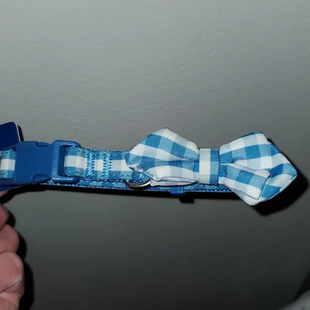 New Top Paw Blue & White Gingham Pet Plaid Dog Cat Bow Collar Xsmall & Small